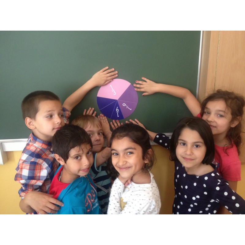 Fraction computing circles in Montessori colors