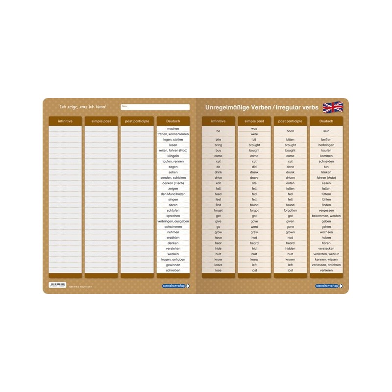irregular verbs - folding card + pen