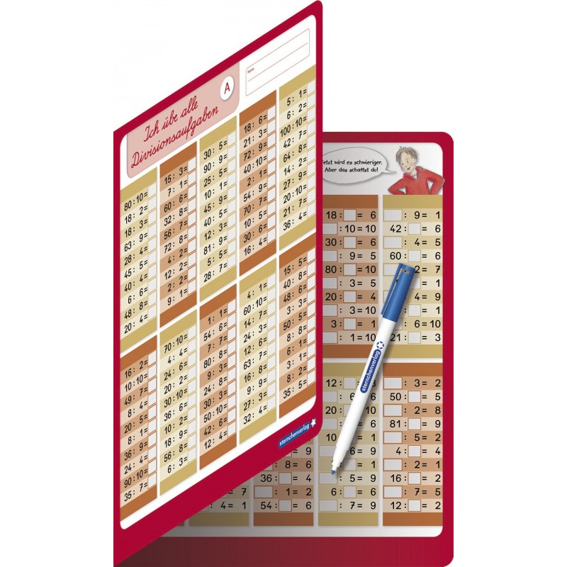 Ich übe alle Divisionsaufgaben + Stift 