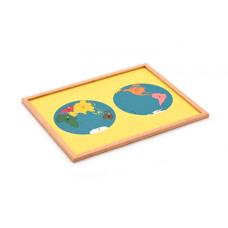 Puzzlekarte Erdteile MIT RAHMEN AUS BUCHNHOLZ