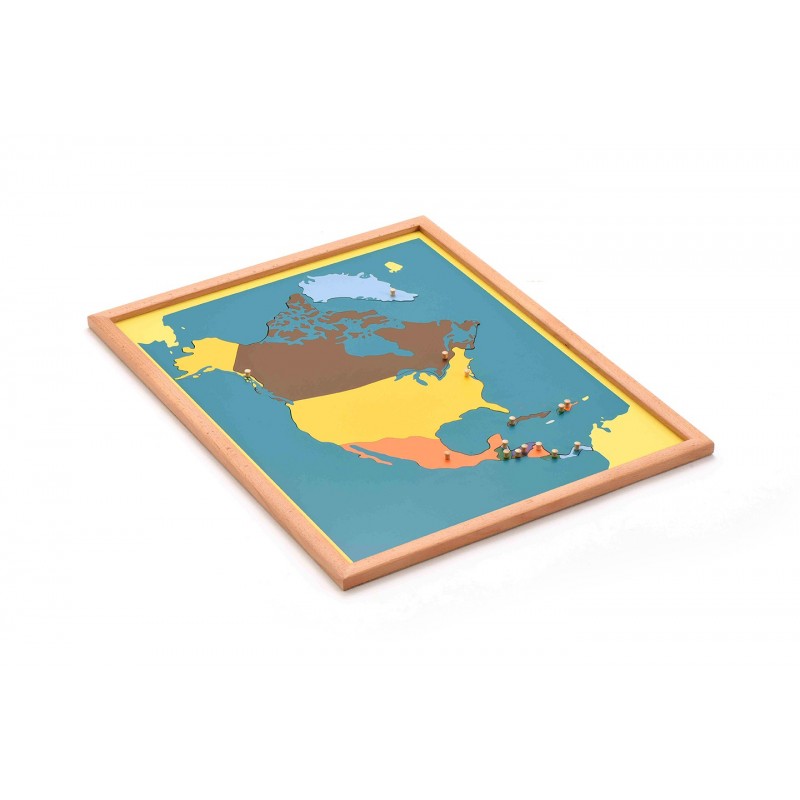 Puzzle Map of North America---beech wood frame