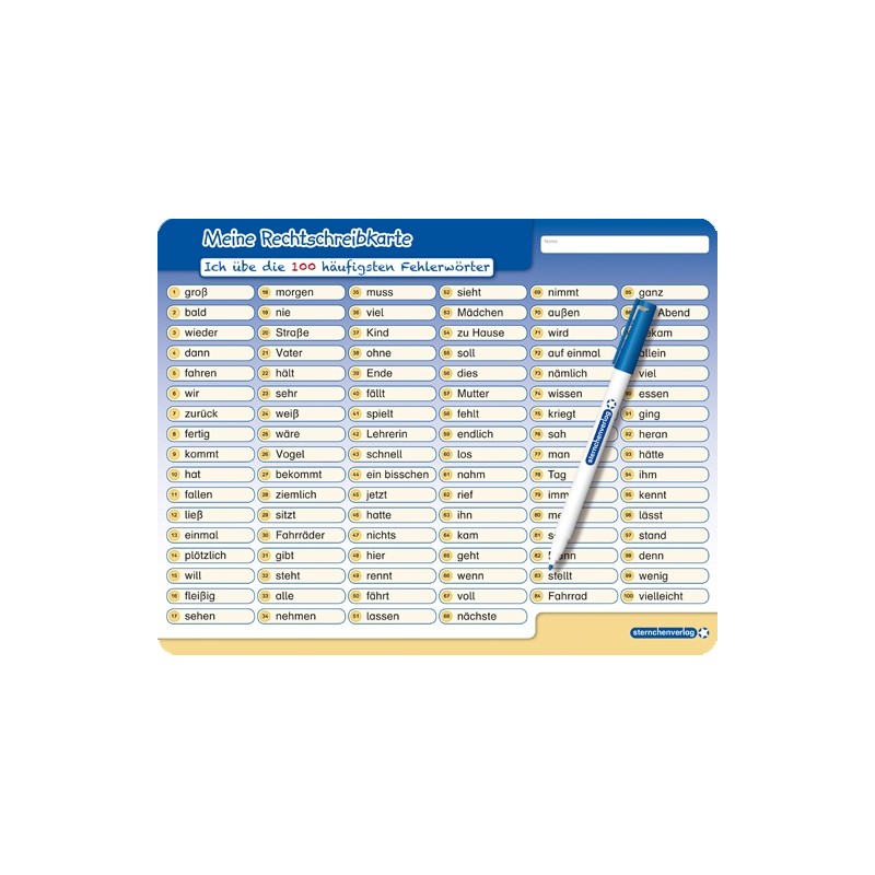My spelling card I practice the 100 most common error words