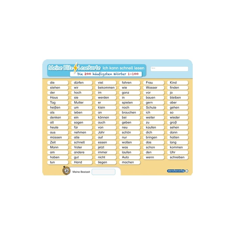 My flash reading card The 200 most common words