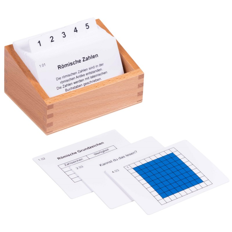 Box with task cards for the hundreds board with Roman numerals