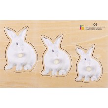 Wooden puzzle realistic size & depth 3-piece set (frogs, rabbits, cats)
