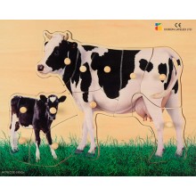 Puzzle z dreva - realistické - krava, matka s teľaťom