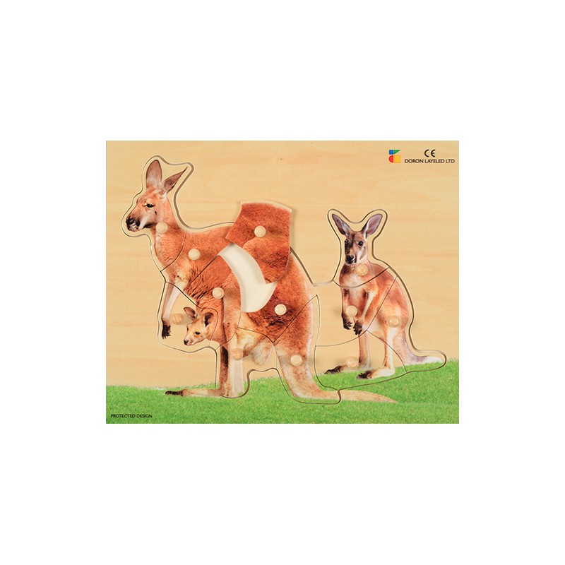 Puzzle z dreva - realistické - kengura, matka s mláďaťom