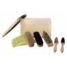 Shoe cleaning set, five brushes and shoe cloth in box