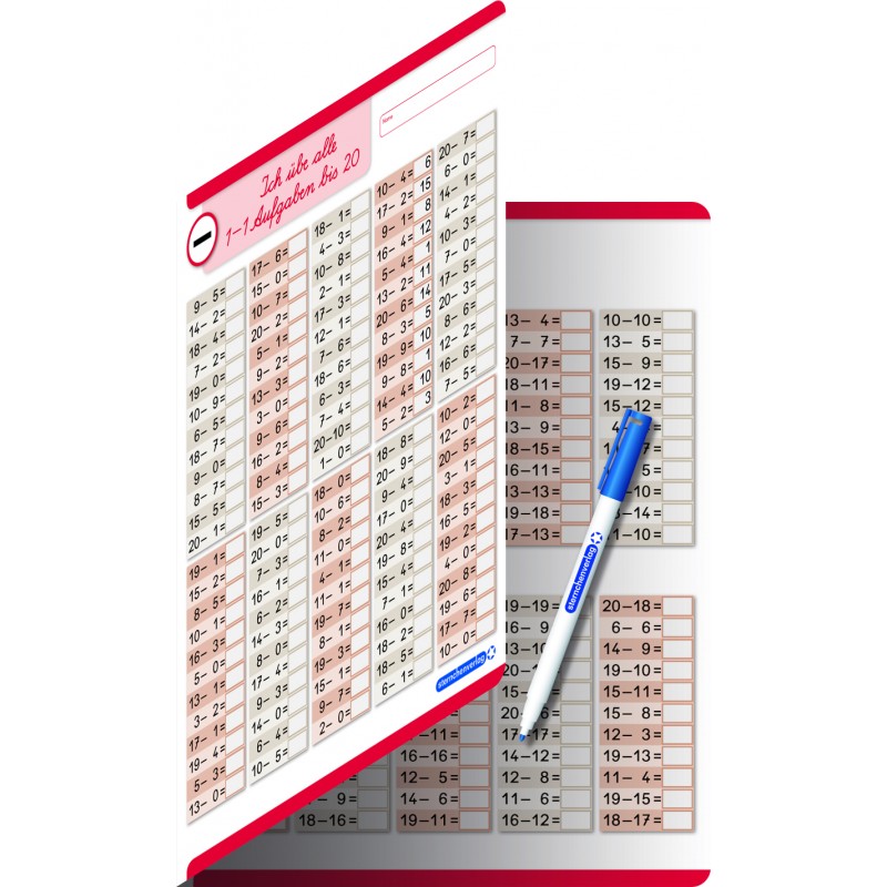 I practice all subtraction problems in the number range up to 20 - with a pencil