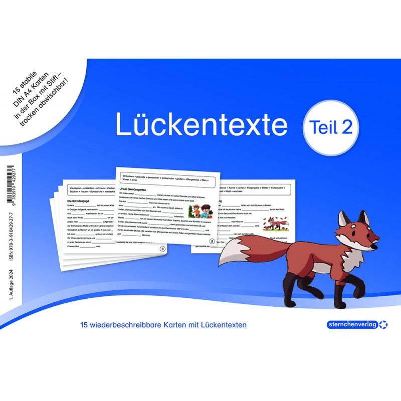 Die stabilen Lückentextkarten im DIN A4 Format beinhalten 15 kindgerechte Geschichten