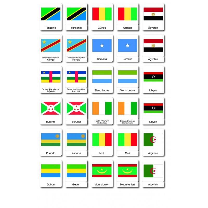 Flaggen Afrika - Klassifikationskarten - Englisch