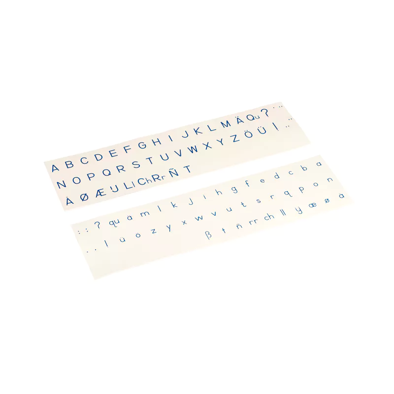 Aufgedruckte Buchstaben: Druckschrift, blau (internationale englische Ausführung)
