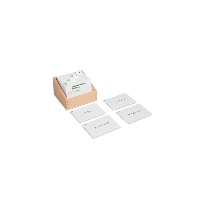 Box with task cards for the large multiplication board.