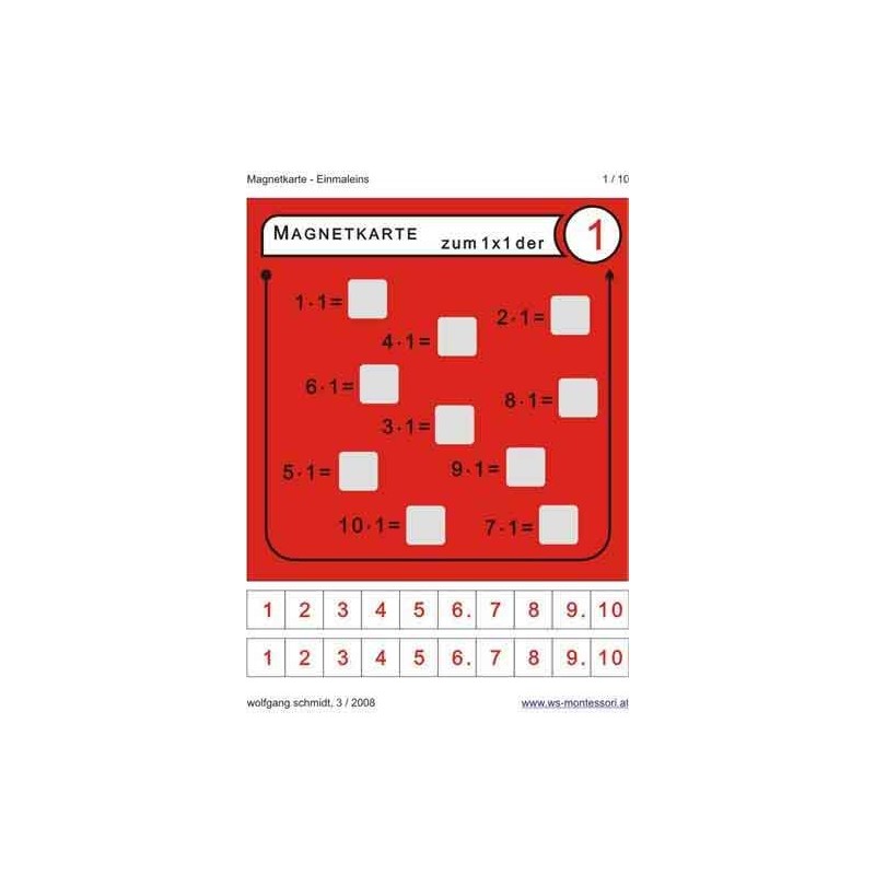 Multiplication tables - magnetic cards