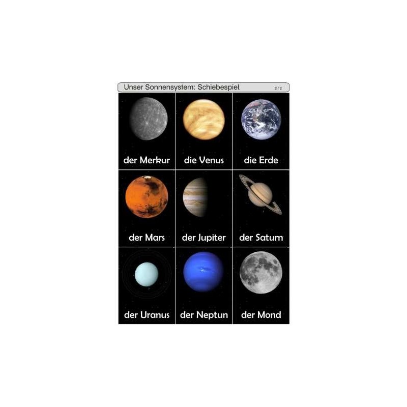 Schiebe- und Aufdeckspieleinlagen - Unser Sonnensystem