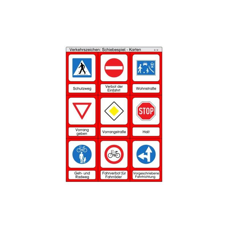 Schiebe- und Aufdeckspieleinlagen - Verkehrszeichen