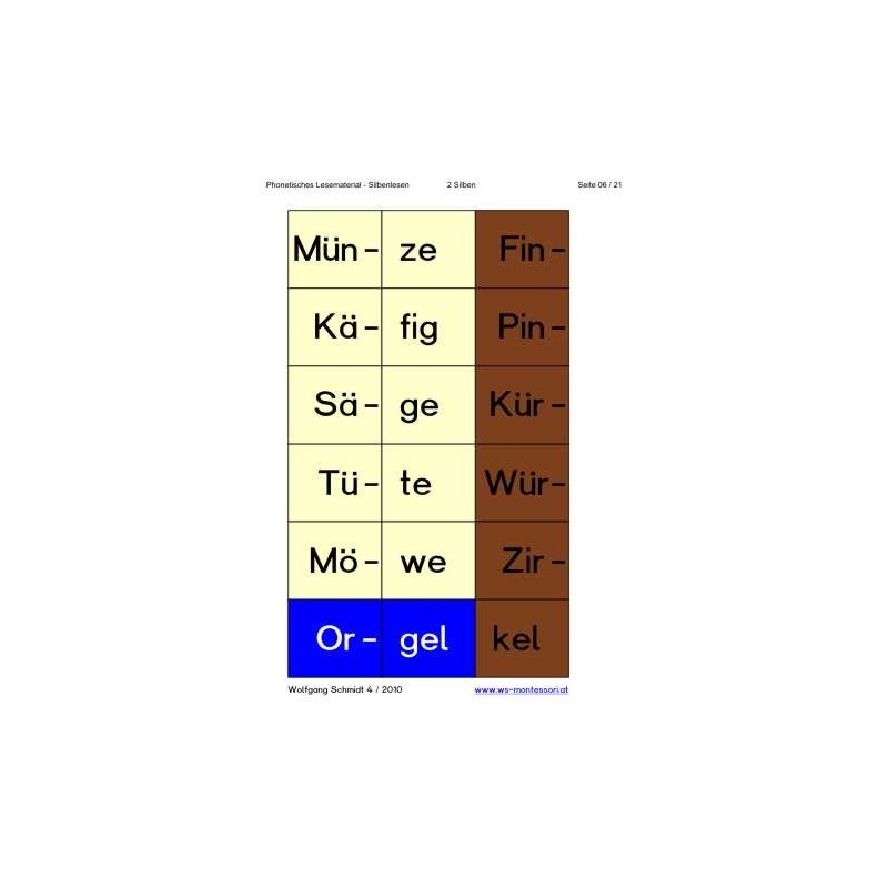 New syllable reading, sound reading material