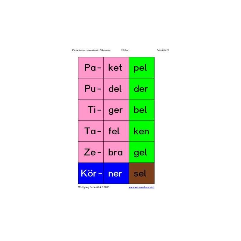 New syllable reading, sound reading material