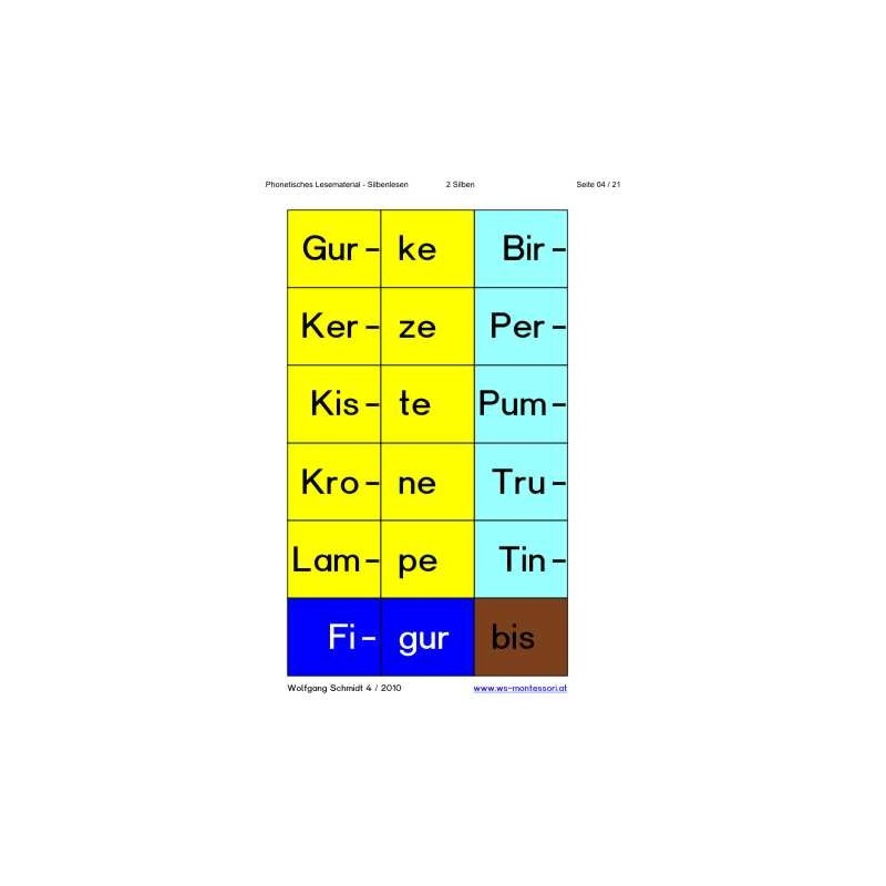 New syllable reading, sound reading material